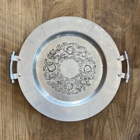 Vintage Other - Vintage World Hand Forged Floral Stamped Aluminum Serving Platter 14” Diameter